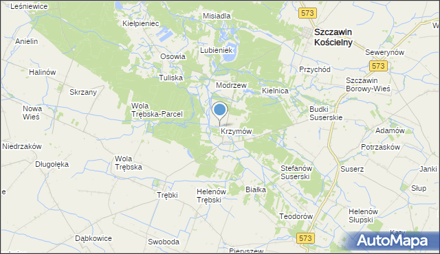 mapa Krzymów, Krzymów gmina Szczawin Kościelny na mapie Targeo